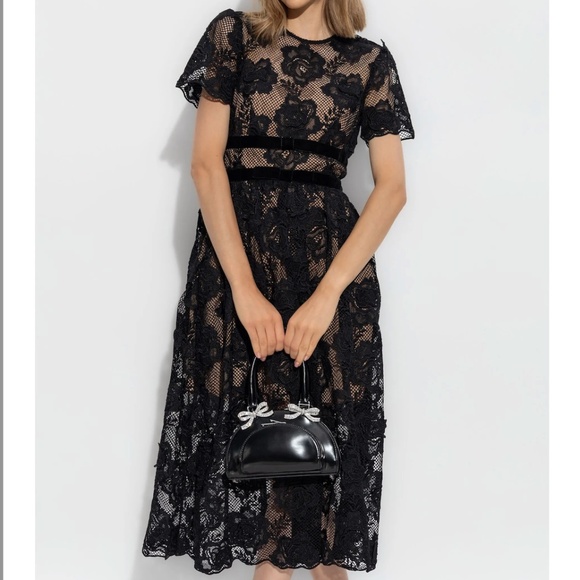 Self-Portrait Black and Cream Flutter Sleeve Cocktail Dress - Picture 8 of 9